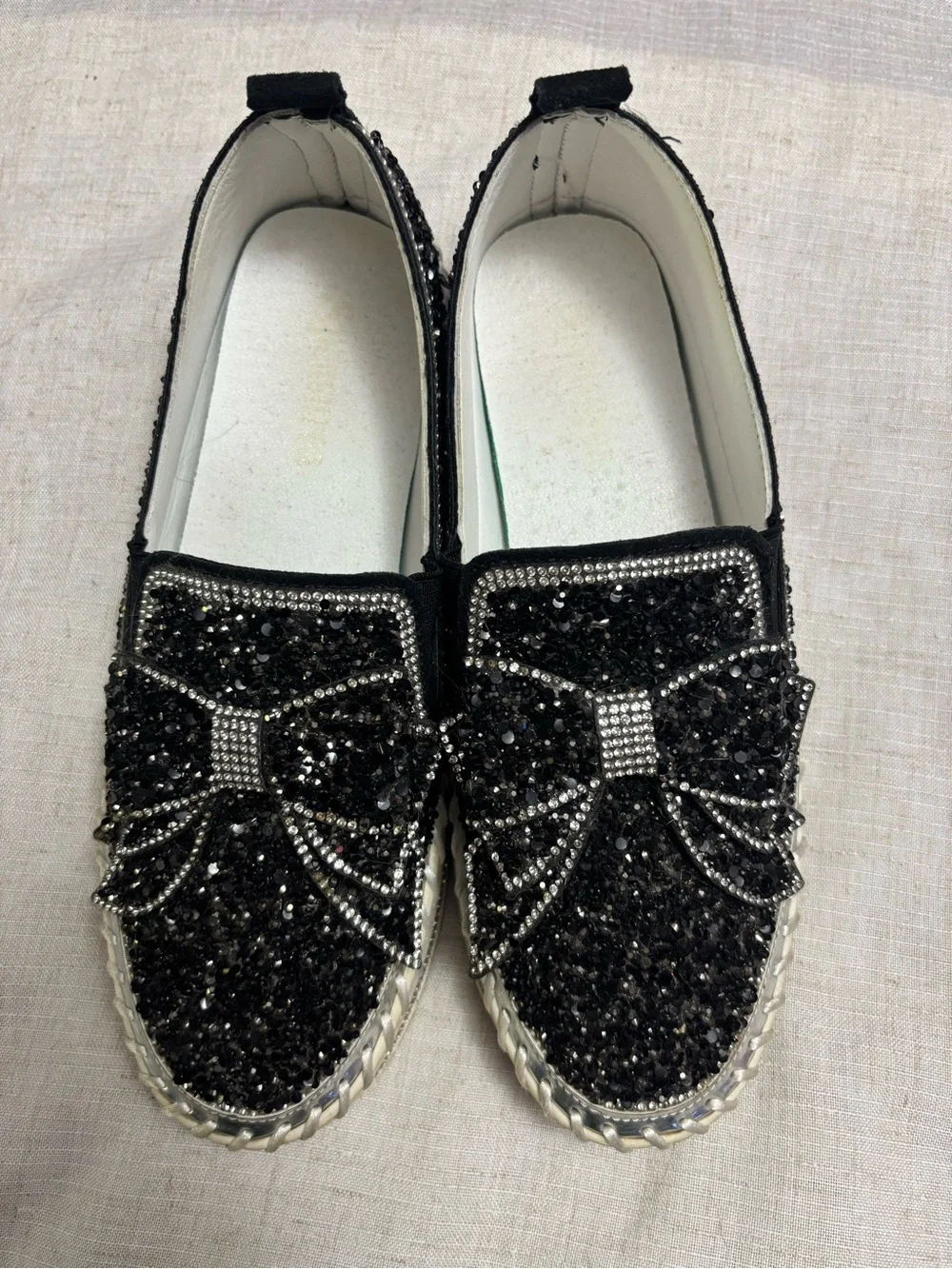 Silver Crystal Bow Slip-On Women's Sneakers$30 both or $17 each